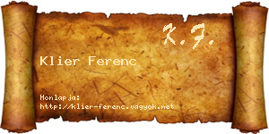 Klier Ferenc névjegykártya